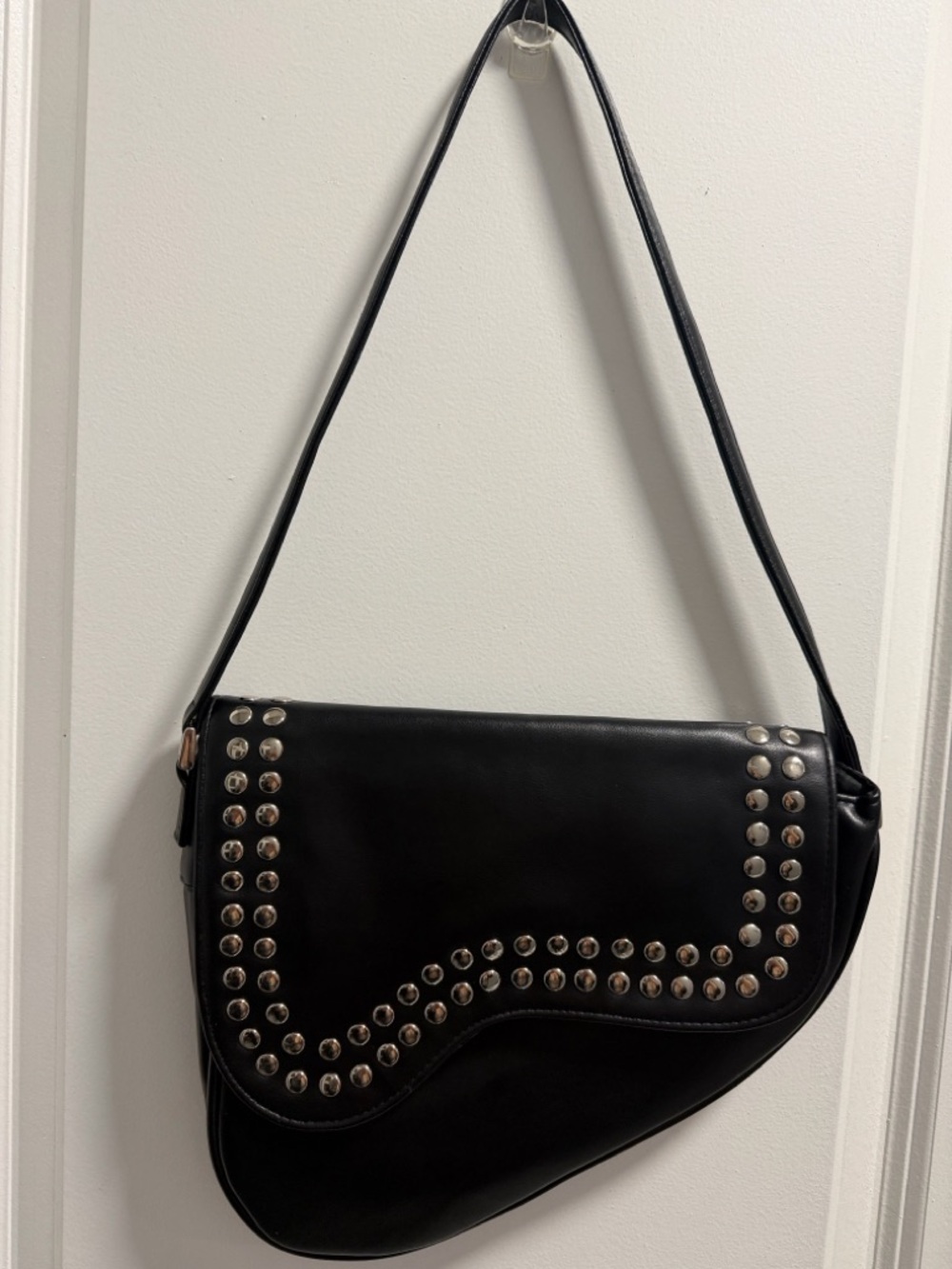 Black Studded Shoulder Bag - Women